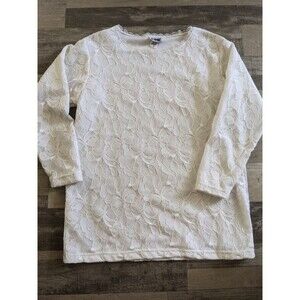 Lace Boho Beachy Cream Long Sleeve Tunic Top Romantic Lagenlook Sz M Spring Top